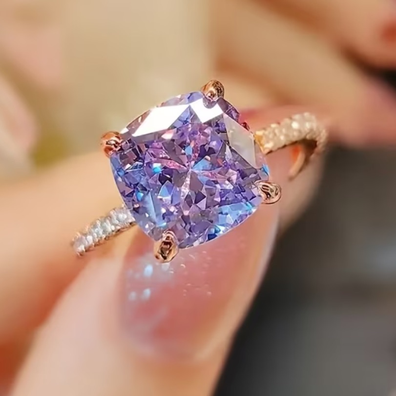 Purple Moissanite Gemstone High End Luxury Ring